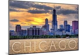 Chicago, Illinois - Moody Skyline-Lantern Press-Mounted Art Print
