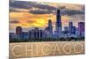 Chicago, Illinois - Moody Skyline-Lantern Press-Mounted Premium Giclee Print