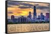 Chicago, Illinois - Moody Skyline-Lantern Press-Framed Stretched Canvas