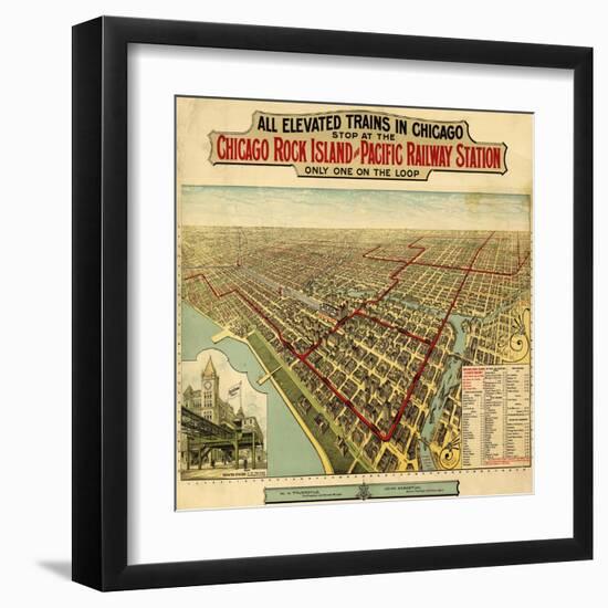 Chicago, Illinois - Panoramic Map-Lantern Press-Framed Art Print