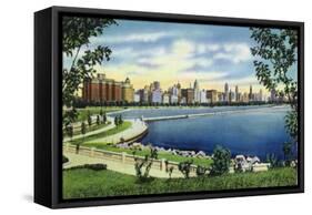 Chicago, Illinois, Panoramic View of South Michigan Avenue from Grant Park-Lantern Press-Framed Stretched Canvas