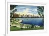 Chicago, Illinois, Panoramic View of South Michigan Avenue from Grant Park-Lantern Press-Framed Premium Giclee Print