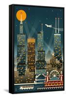 Chicago Illinois - Retro Skyline (no text) - Lantern Press Original Poster-Lantern Press-Framed Stretched Canvas