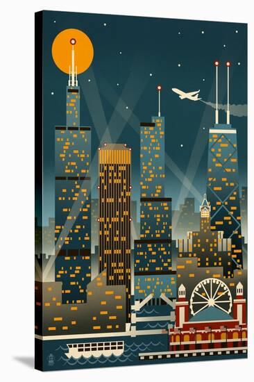 Chicago Illinois - Retro Skyline (no text) - Lantern Press Original Poster-Lantern Press-Stretched Canvas