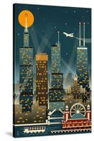 Chicago Illinois - Retro Skyline (no text) - Lantern Press Original Poster-Lantern Press-Stretched Canvas