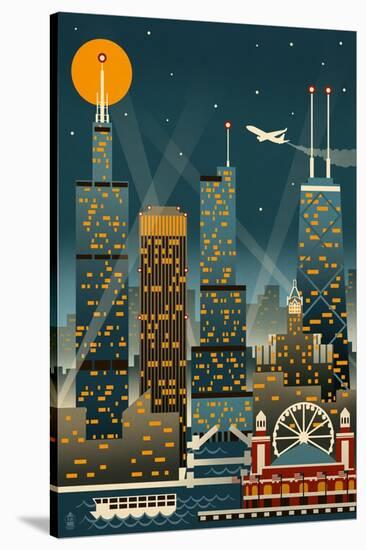 Chicago Illinois - Retro Skyline (no text) - Lantern Press Original Poster-Lantern Press-Stretched Canvas