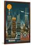 Chicago Illinois - Retro Skyline (no text) - Lantern Press Original Poster-Lantern Press-Framed Art Print