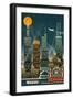 Chicago Illinois - Retro Skyline (no text) - Lantern Press Original Poster-Lantern Press-Framed Art Print