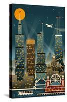 Chicago Illinois - Retro Skyline (no text) - Lantern Press Original Poster-Lantern Press-Stretched Canvas