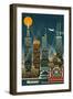 Chicago Illinois - Retro Skyline (no text) - Lantern Press Original Poster-Lantern Press-Framed Premium Giclee Print