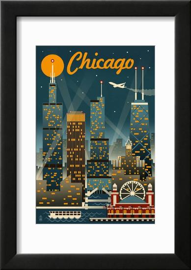 Chicago Illinois - Retro Skyline-null-Framed Art Print