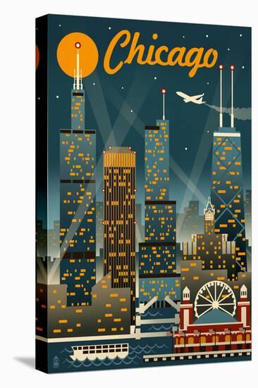 Chicago Illinois - Retro Skyline-Lantern Press-Stretched Canvas