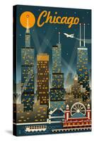 Chicago Illinois - Retro Skyline-Lantern Press-Stretched Canvas