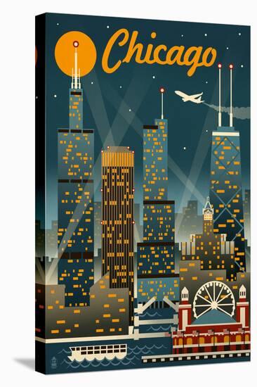 Chicago Illinois - Retro Skyline-Lantern Press-Stretched Canvas