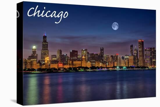 Chicago, Illinois - Skyline at Night-Lantern Press-Stretched Canvas