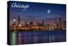 Chicago, Illinois - Skyline at Night-Lantern Press-Stretched Canvas