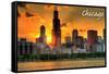 Chicago, Illinois - Skyline at Sunset-Lantern Press-Framed Stretched Canvas