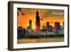 Chicago, Illinois - Skyline at Sunset-Lantern Press-Framed Art Print