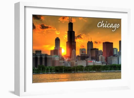 Chicago, Illinois - Skyline at Sunset-Lantern Press-Framed Art Print