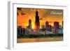 Chicago, Illinois - Skyline at Sunset-Lantern Press-Framed Art Print