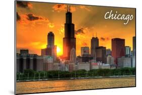 Chicago, Illinois - Skyline at Sunset-Lantern Press-Mounted Art Print