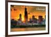 Chicago, Illinois - Skyline at Sunset-Lantern Press-Framed Premium Giclee Print