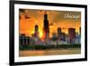 Chicago, Illinois - Skyline at Sunset-Lantern Press-Framed Premium Giclee Print