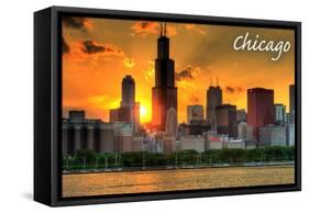 Chicago, Illinois - Skyline at Sunset-Lantern Press-Framed Stretched Canvas