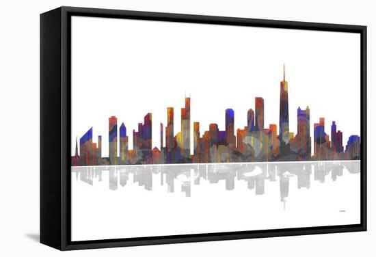 Chicago Illinois Skyline BW 2-Marlene Watson-Framed Stretched Canvas