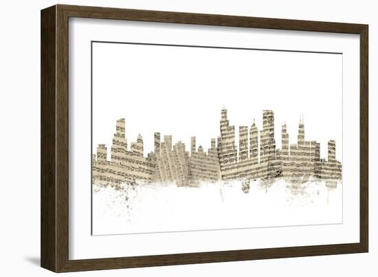 Chicago Illinois Skyline Sheet Music Cityscape-Michael Tompsett-Framed Art Print