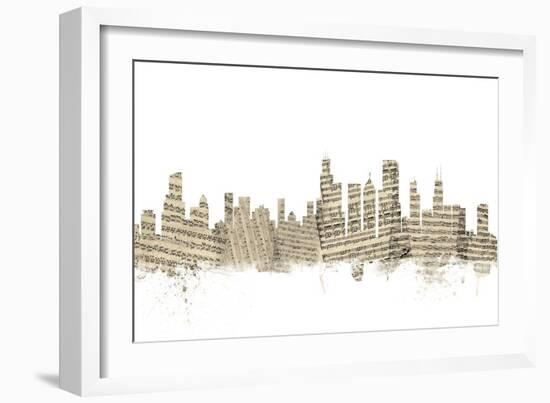 Chicago Illinois Skyline Sheet Music Cityscape-Michael Tompsett-Framed Art Print