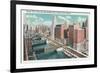 Chicago, Illinois, Southern Aerial View of Wacker Drive taken from Merchandise Mart-Lantern Press-Framed Art Print