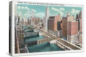 Chicago, Illinois, Southern Aerial View of Wacker Drive taken from Merchandise Mart-Lantern Press-Stretched Canvas