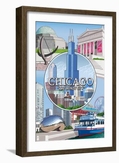 Chicago, Illinois - The Windy City Scenes-Lantern Press-Framed Art Print