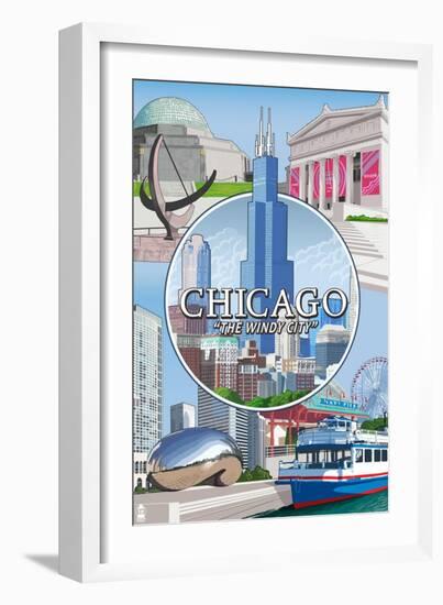 Chicago, Illinois - The Windy City Scenes-Lantern Press-Framed Art Print