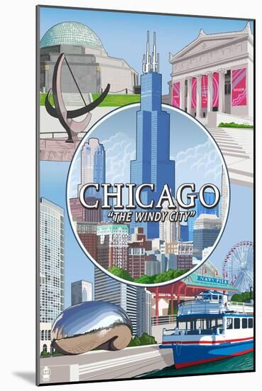 Chicago, Illinois - The Windy City Scenes-Lantern Press-Mounted Art Print