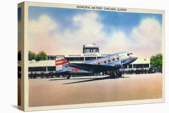 Chicago, Illinois - Transcontinental Airplane at Municipal Airport-Lantern Press-Stretched Canvas