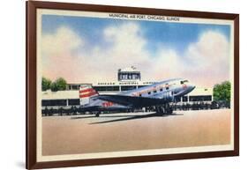 Chicago, Illinois - Transcontinental Airplane at Municipal Airport-Lantern Press-Framed Art Print