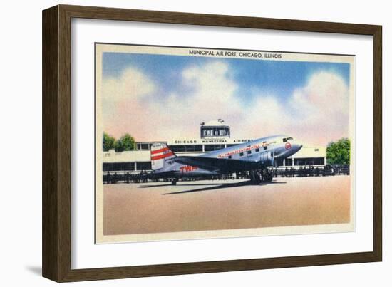 Chicago, Illinois - Transcontinental Airplane at Municipal Airport-Lantern Press-Framed Art Print