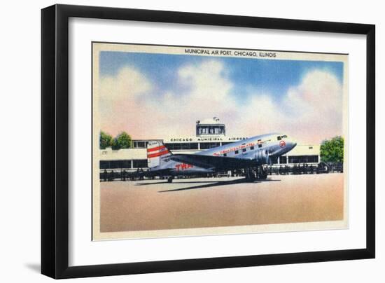 Chicago, Illinois - Transcontinental Airplane at Municipal Airport-Lantern Press-Framed Art Print