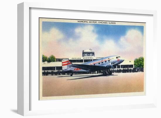 Chicago, Illinois - Transcontinental Airplane at Municipal Airport-Lantern Press-Framed Art Print