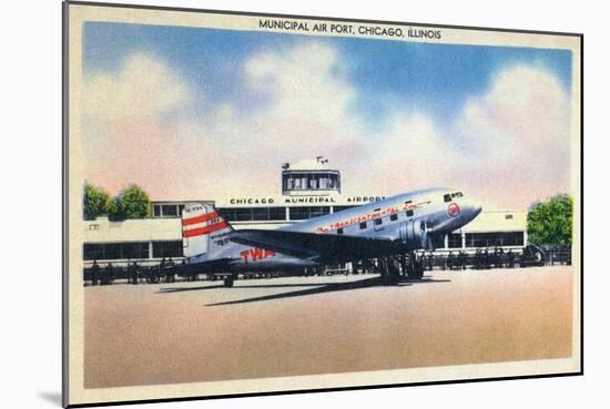 Chicago, Illinois - Transcontinental Airplane at Municipal Airport-Lantern Press-Mounted Art Print