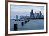 Chicago, Illinois, USA, Seagulls sit atop metal pylons in the waters of Lake Michigan.-Brent Bergherm-Framed Photographic Print