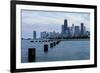 Chicago, Illinois, USA, Seagulls sit atop metal pylons in the waters of Lake Michigan.-Brent Bergherm-Framed Photographic Print