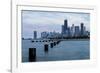 Chicago, Illinois, USA, Seagulls sit atop metal pylons in the waters of Lake Michigan.-Brent Bergherm-Framed Photographic Print