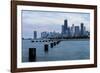 Chicago, Illinois, USA, Seagulls sit atop metal pylons in the waters of Lake Michigan.-Brent Bergherm-Framed Photographic Print