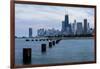 Chicago, Illinois, USA, Seagulls sit atop metal pylons in the waters of Lake Michigan.-Brent Bergherm-Framed Photographic Print