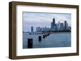 Chicago, Illinois, USA, Seagulls sit atop metal pylons in the waters of Lake Michigan.-Brent Bergherm-Framed Photographic Print