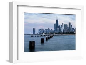 Chicago, Illinois, USA, Seagulls sit atop metal pylons in the waters of Lake Michigan.-Brent Bergherm-Framed Photographic Print