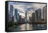 Chicago, Illinois, USA. The Chicago River with boats.-Brent Bergherm-Framed Stretched Canvas